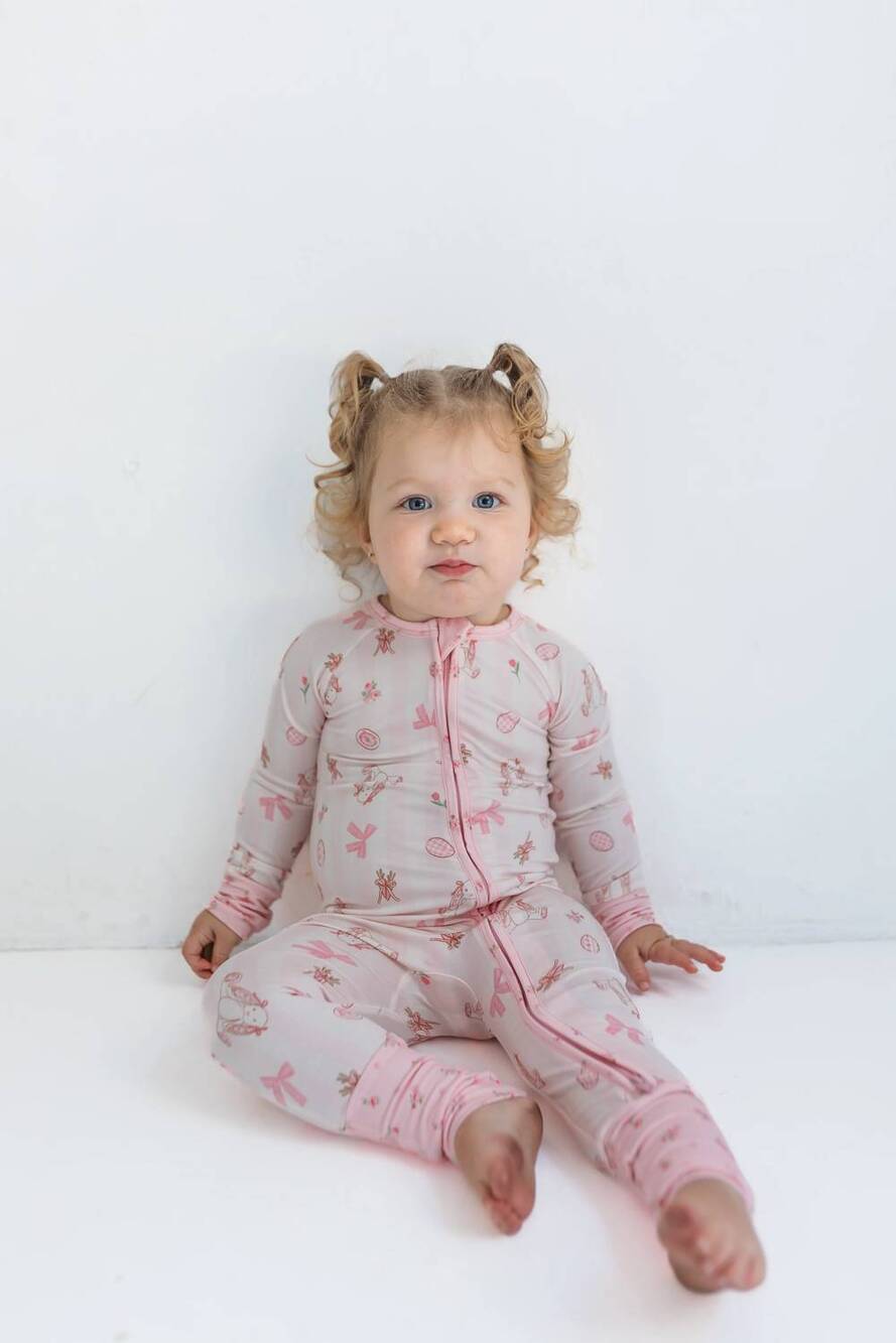 NEW IN MY JAMMERS kids' zipper romper in rosie rabbit